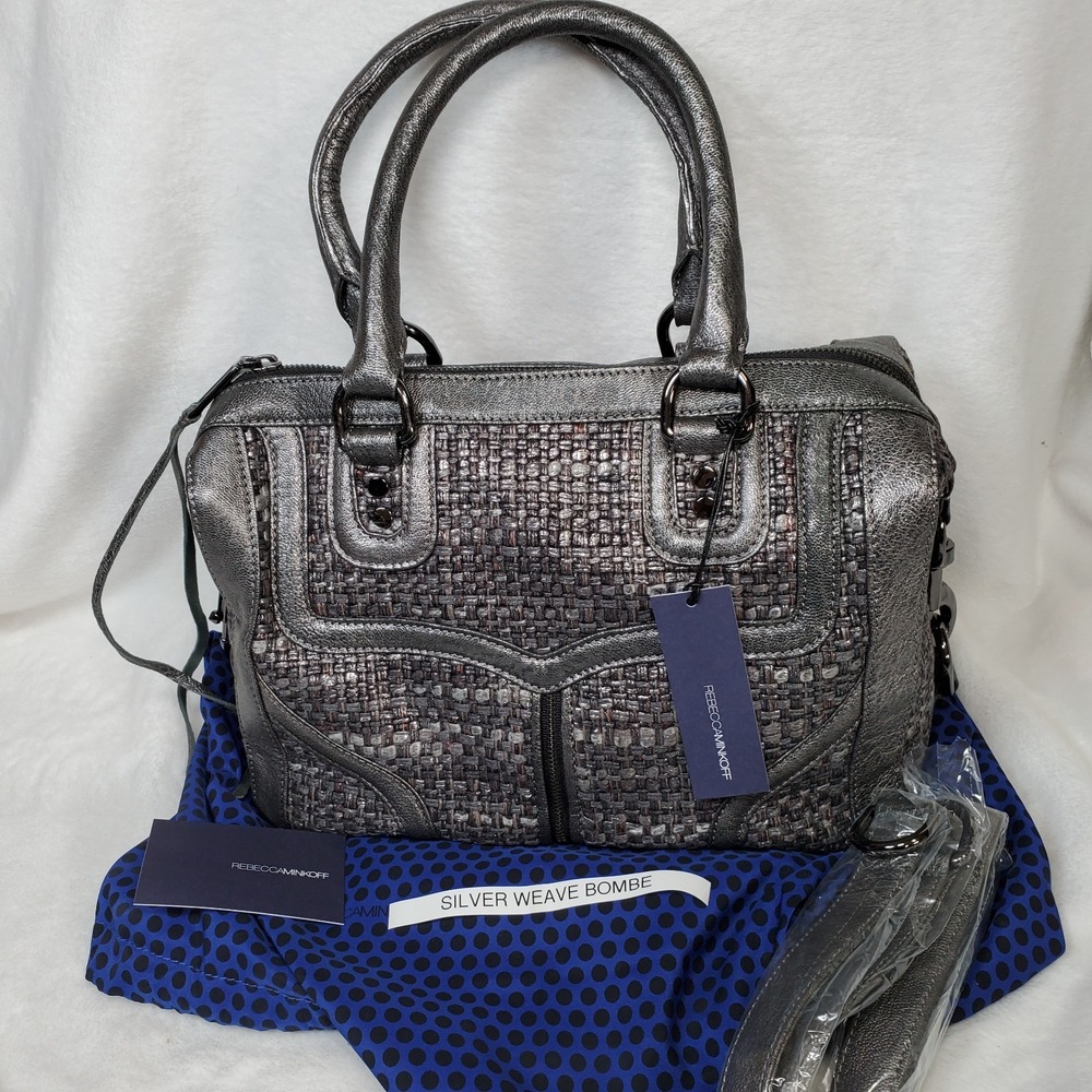 Rebecca MInkoff‎ Gunmetal Silver Weave Mob Wife MAB Bombe Satchel Bag  Luxury